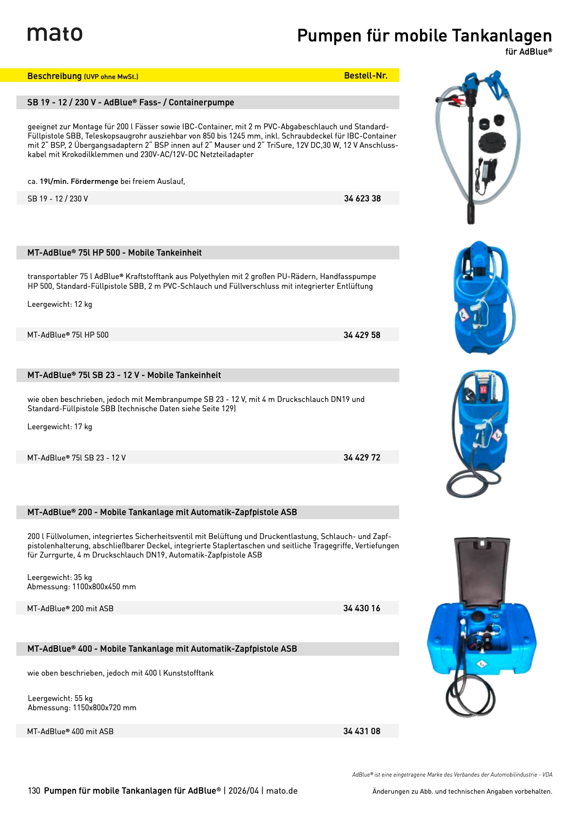 MATO-Katalog: Mobile Tankanlagen für AdBlue