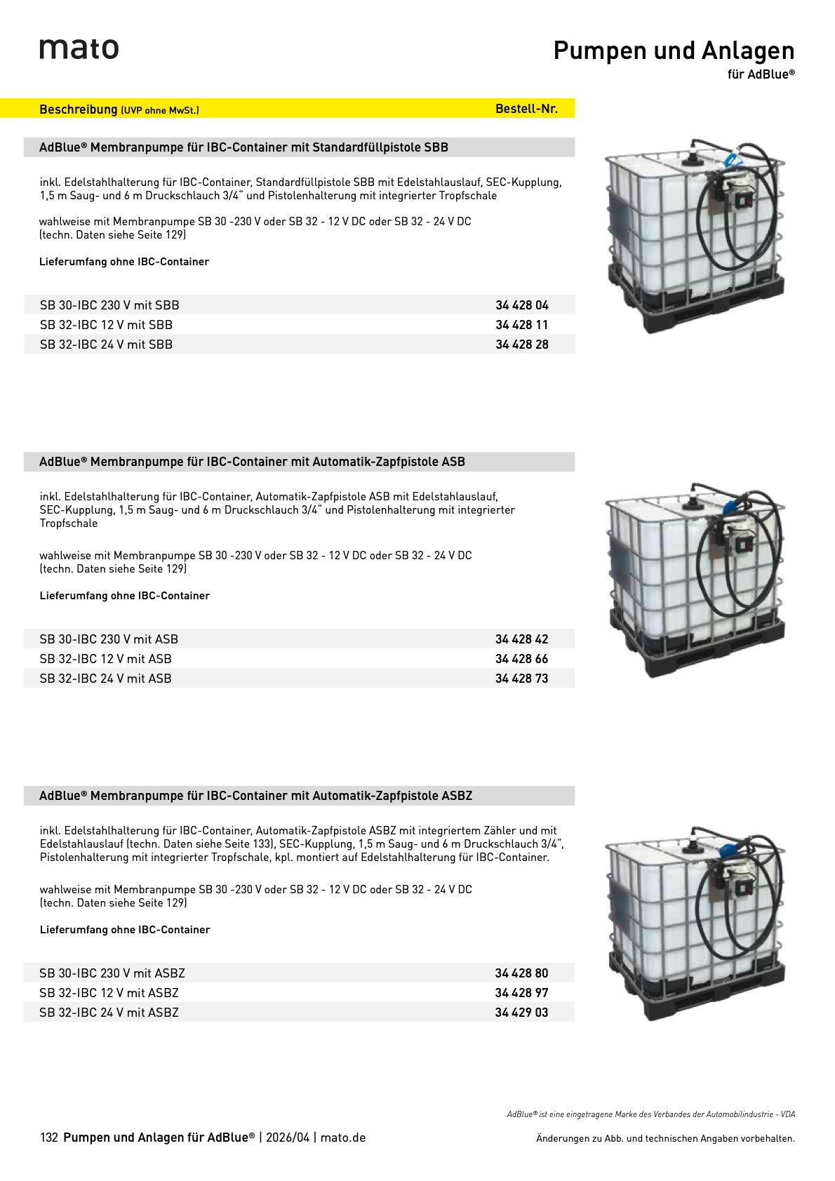 MATO-Katalog: IBC-Container-Systeme für AdBlue