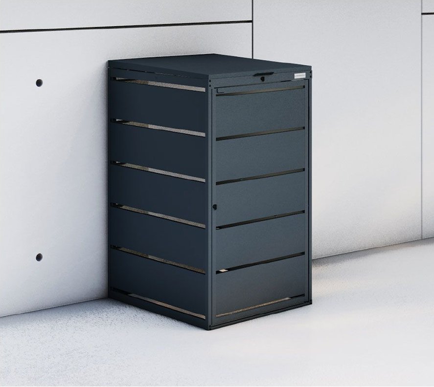 Prima BOX 1er-Mülltonnenbox in Anthrazit an einer Betonwand